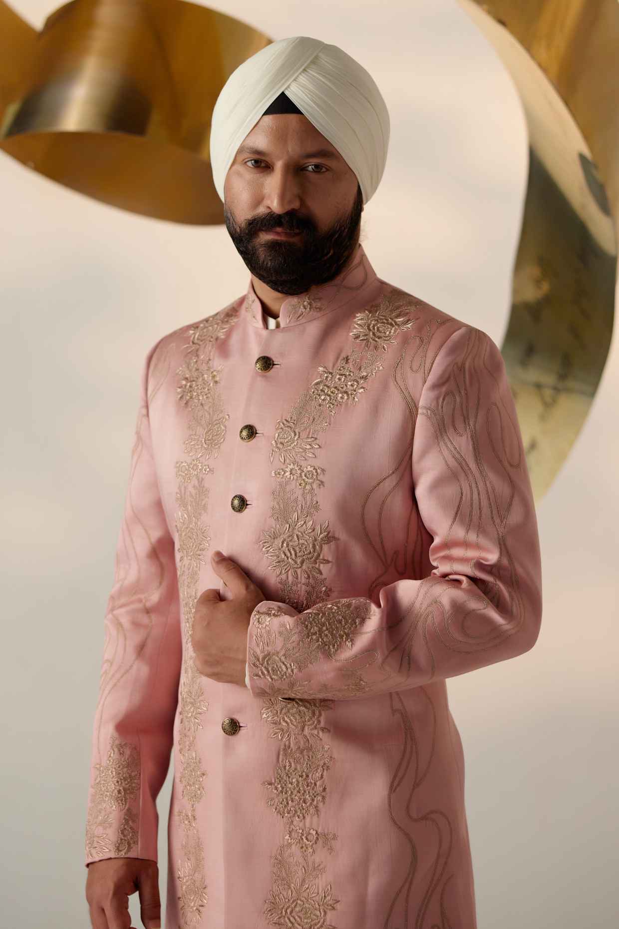 Rose Quartz Long Bandhgala Set — detail