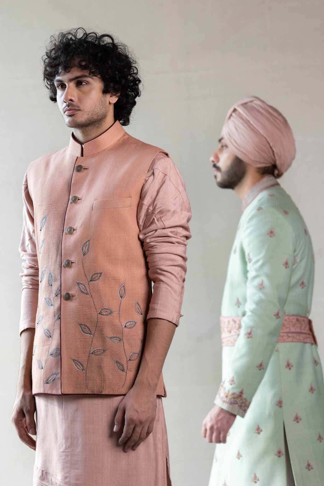 Old Rose Nehru Jacket — detail
