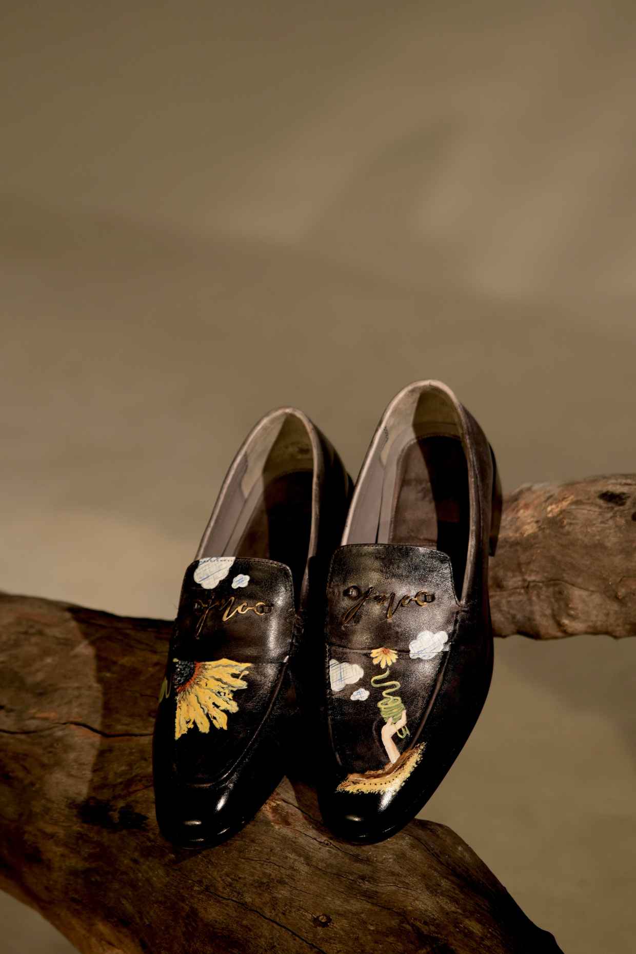 Black Hand-painted Loafers — detail