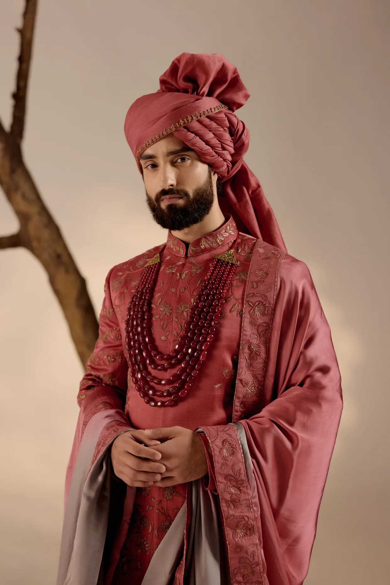 Red Ochre Sherwani Set — detail
