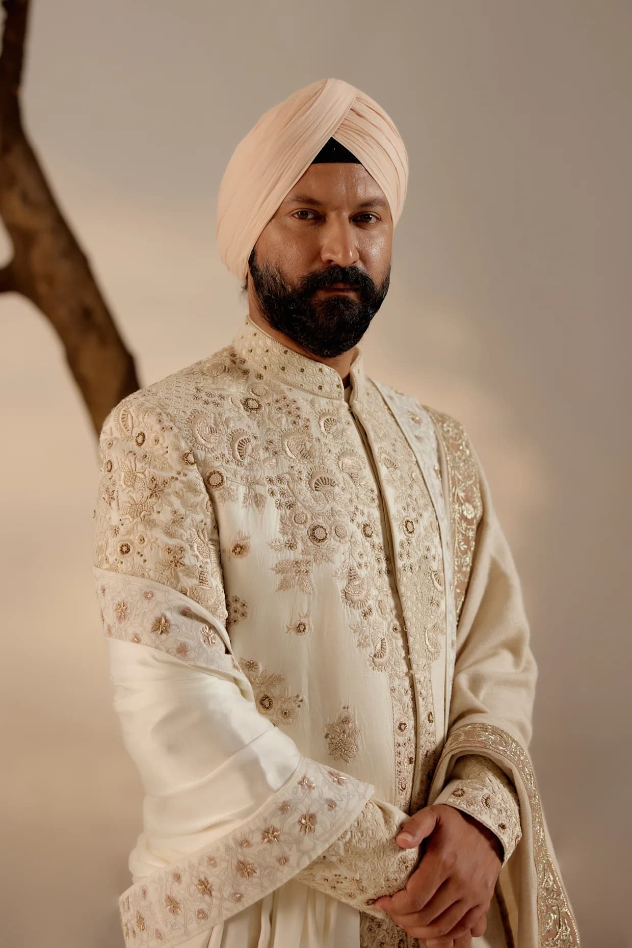 Butter Cream Sherwani Set — detail