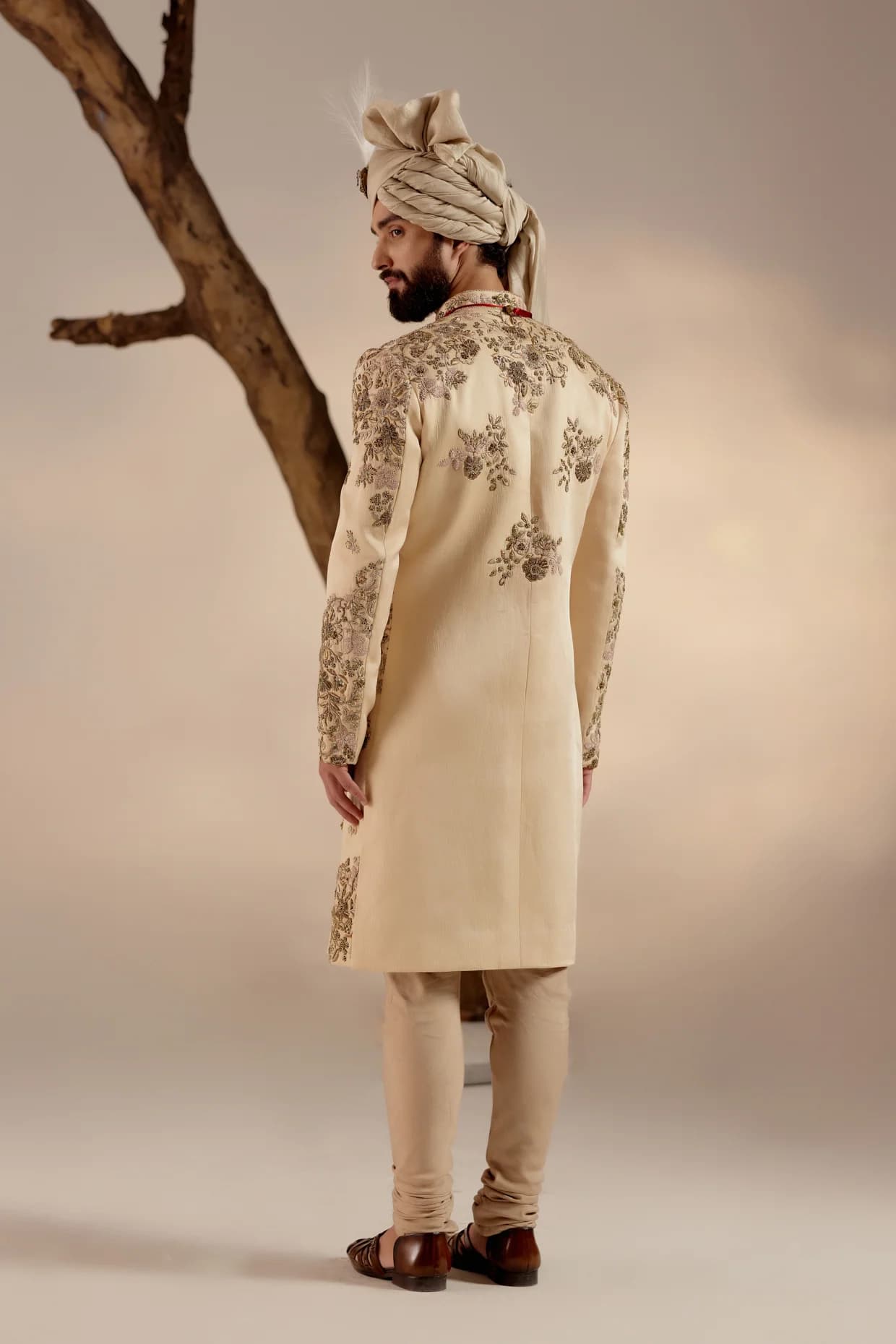 Frosted Almond Sherwani Set — detail