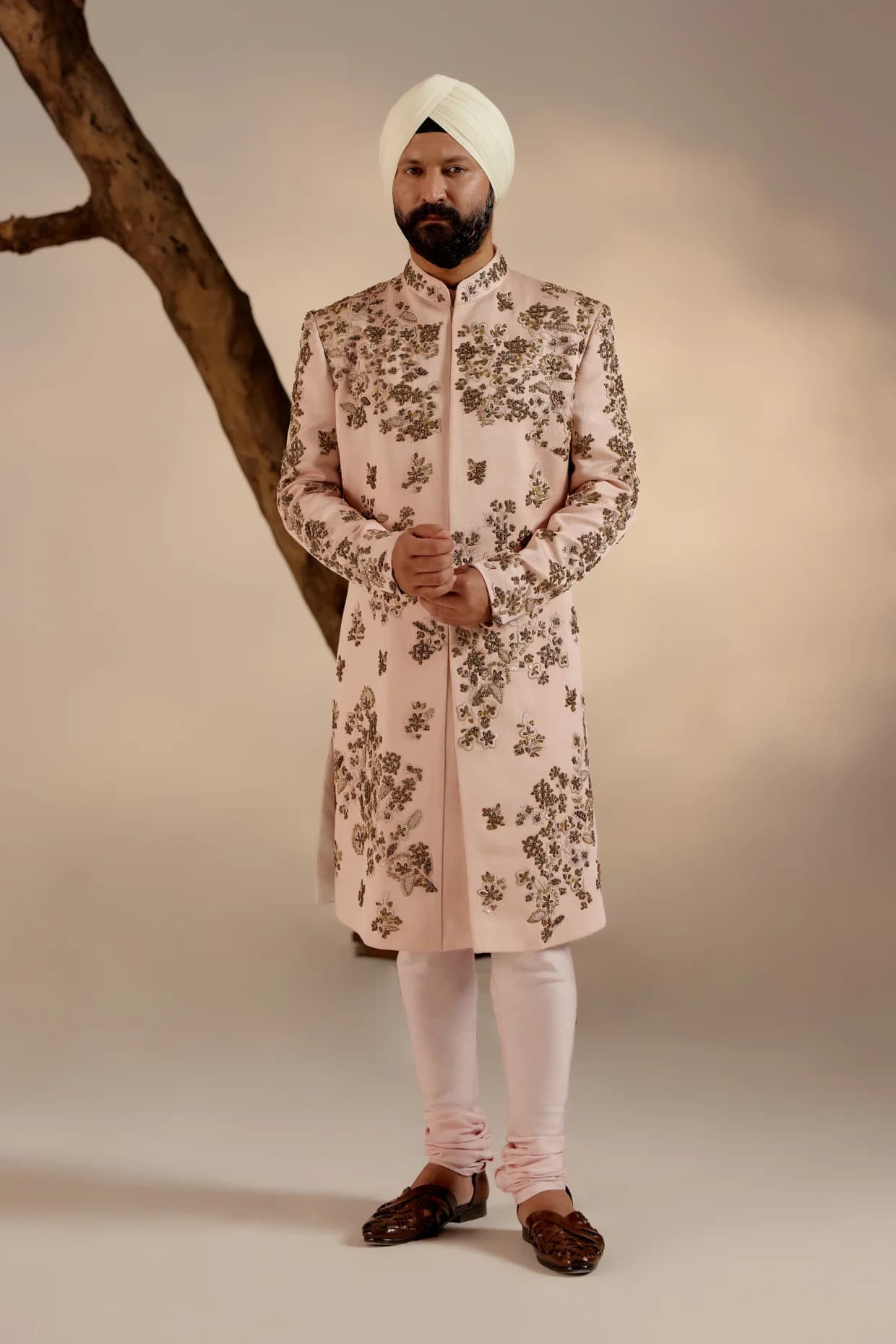 Shell-Pink Sherwani Set — detail