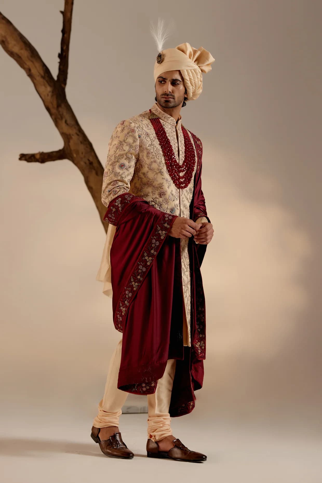Pale Gold Sherwani Set — detail