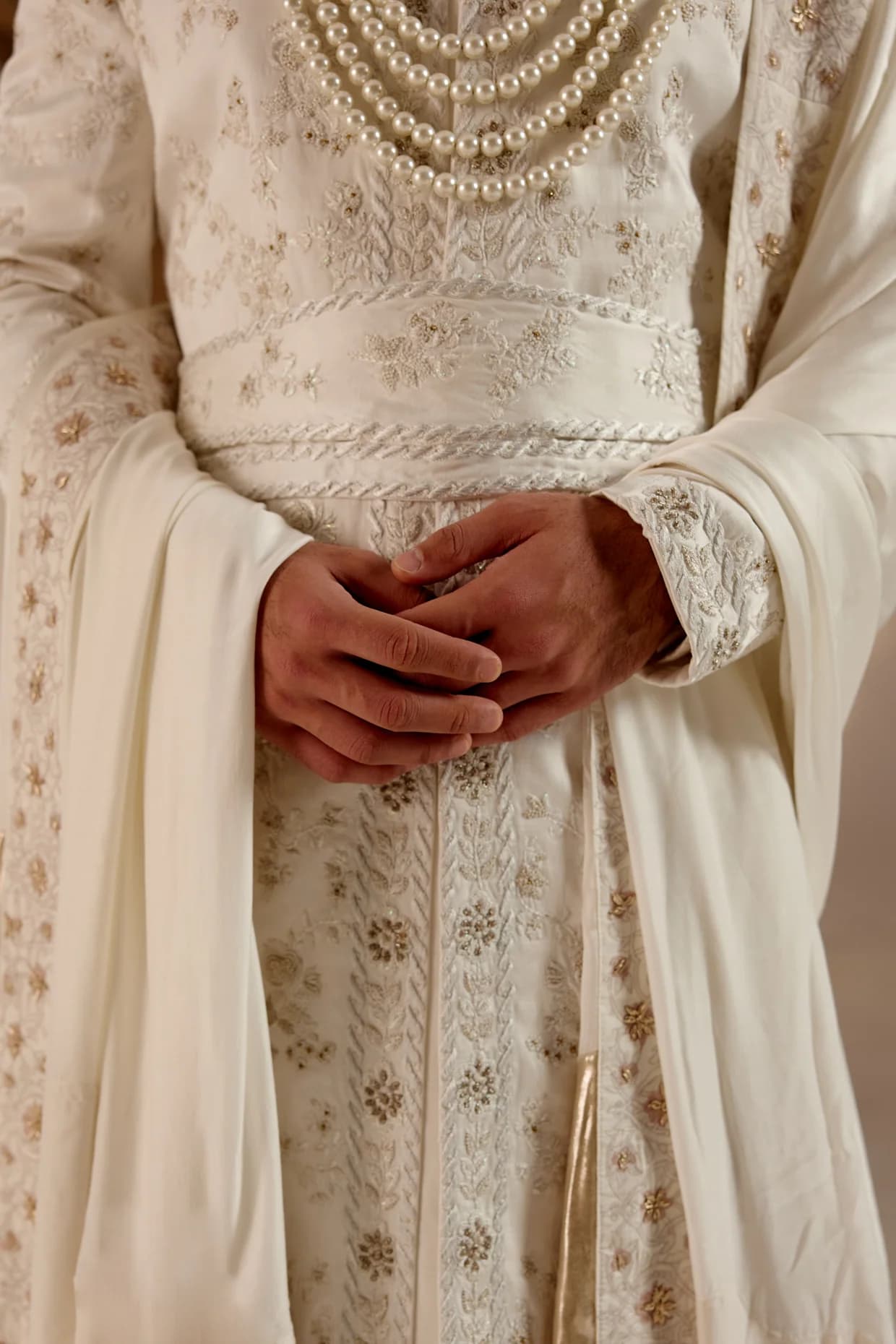 Gardenia White Sherwani Set — detail