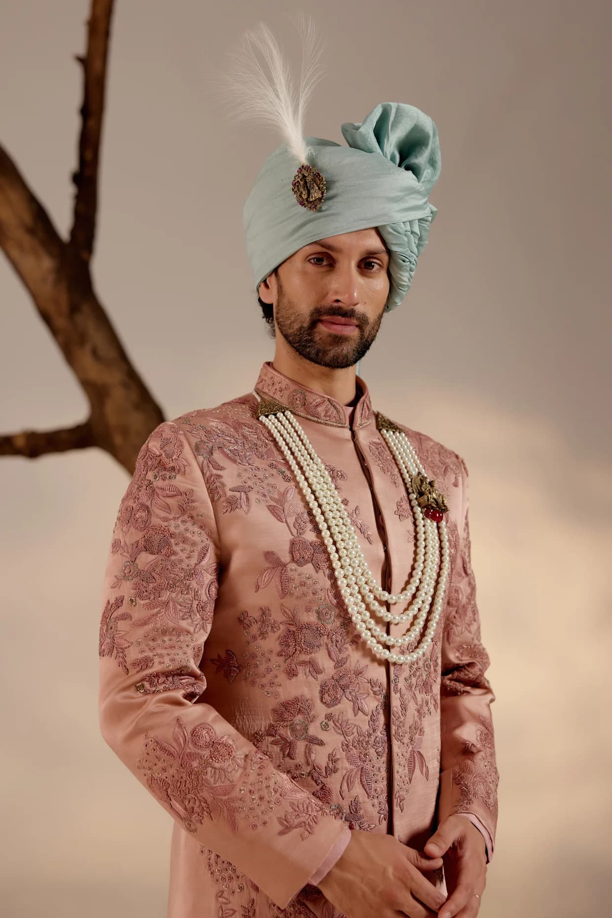 Orchid Pink Sherwani Set — detail